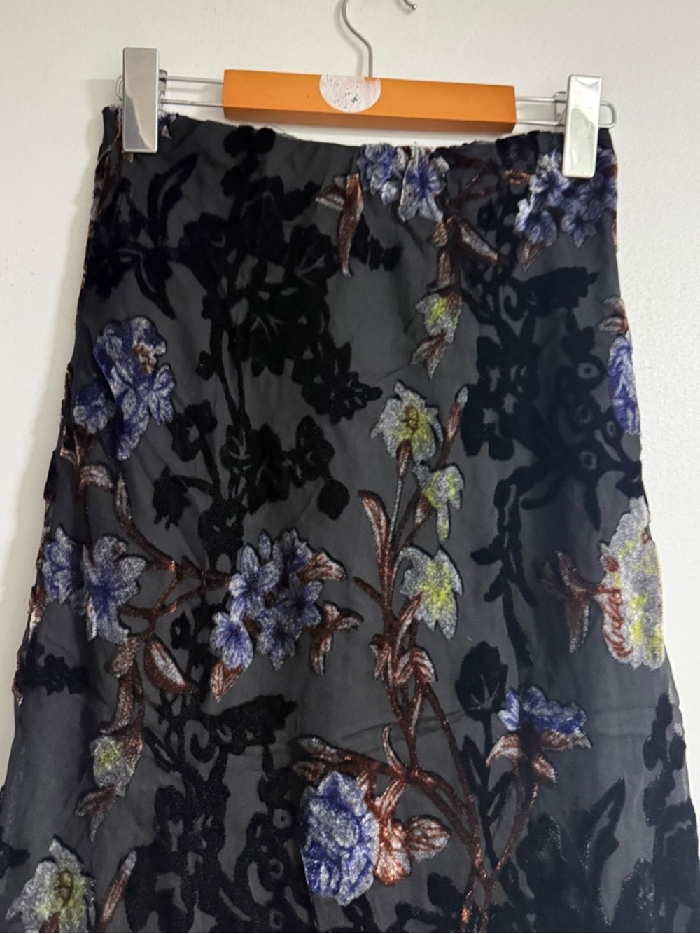 Heartloom Floral Burnout Midi Skirt XS Black Sheer Overlay - Picture 5 of 8